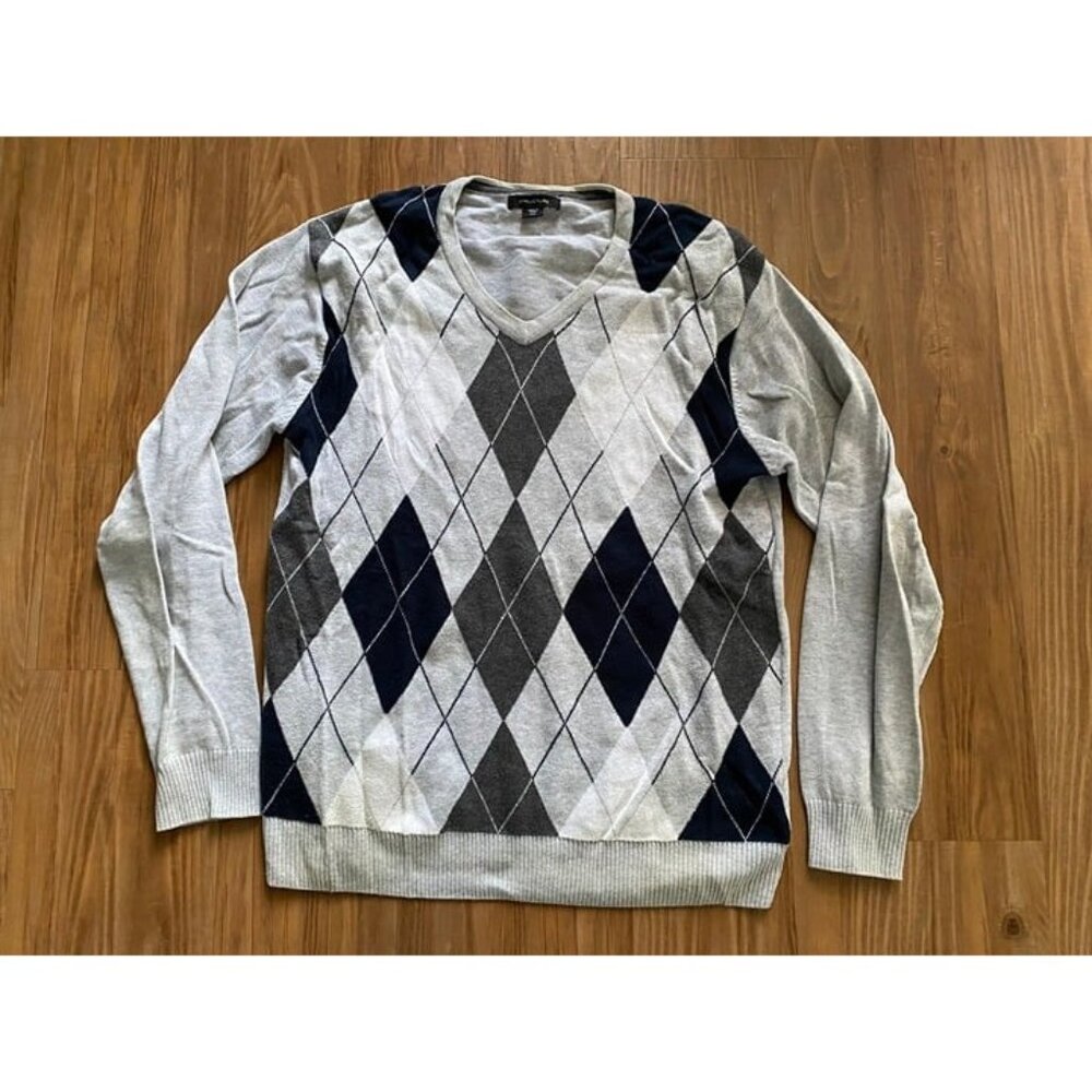 Structure Men's Grey Argyle Sweater (Medium)